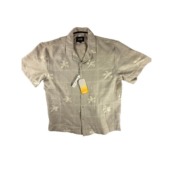Malibu By Drill Clothing Co Other - Malibu By Drill Clothing Co Mens Short Sleeve Button Up Shirt Tan Floral Large